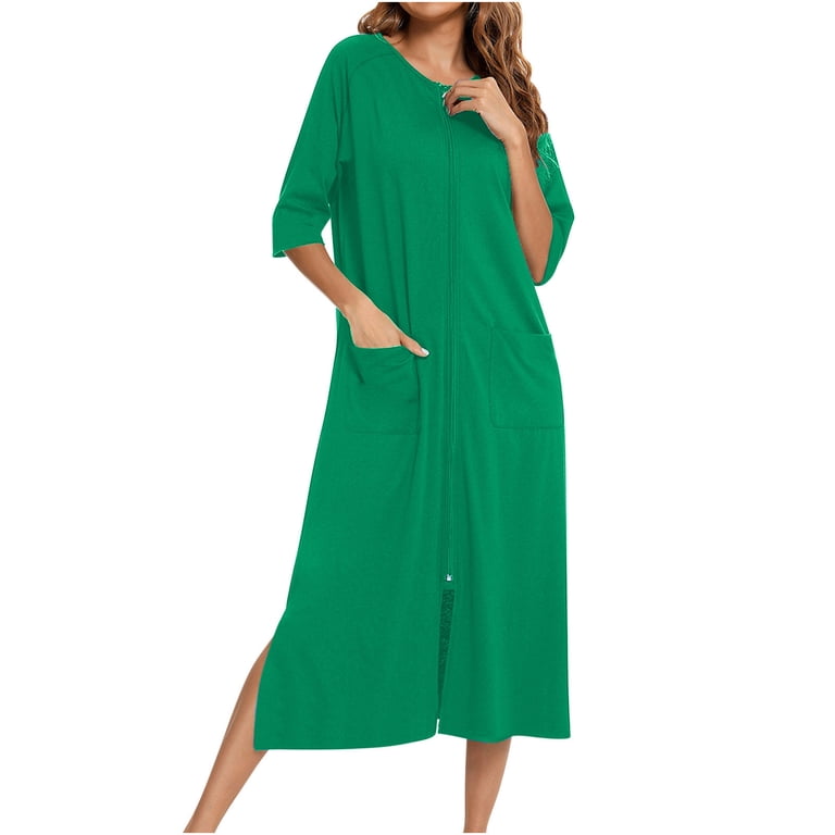 Plus Size Maxi Dress for Women Women Robe Zipper Front House Coat 3/4  Sleeve Nightgown Full Length Ladies Lounge Dress with Pockets - Walmart.com