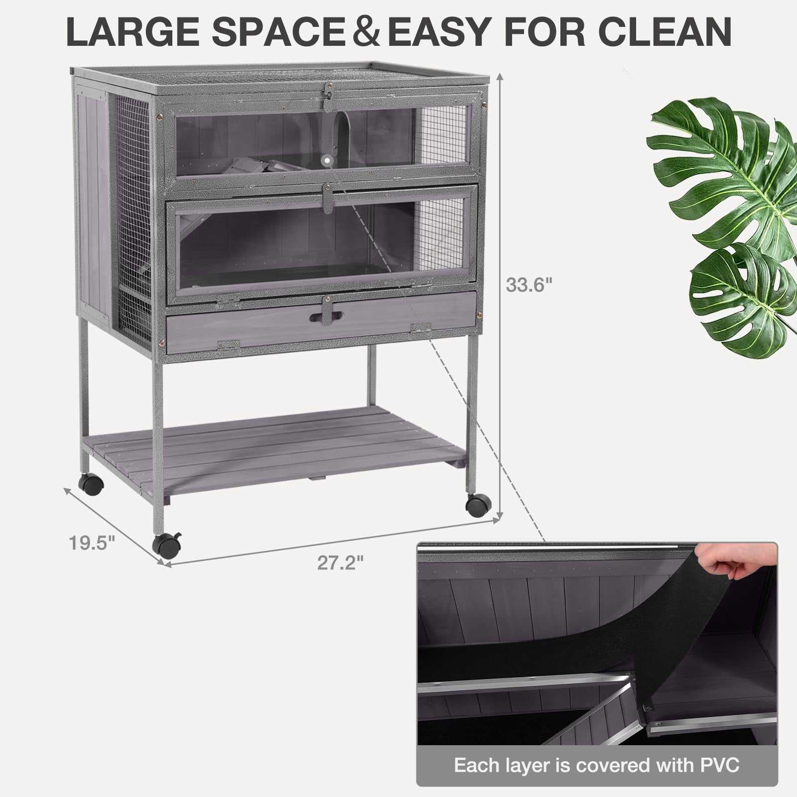 Metal Frame Guinea Pig Cage with Chew-Proof Aluminium Alloy Edges, Hideouts, Ramps, Seesaws, Leakproof Tray for Small Pets Indoor Outdoor Use, Grey