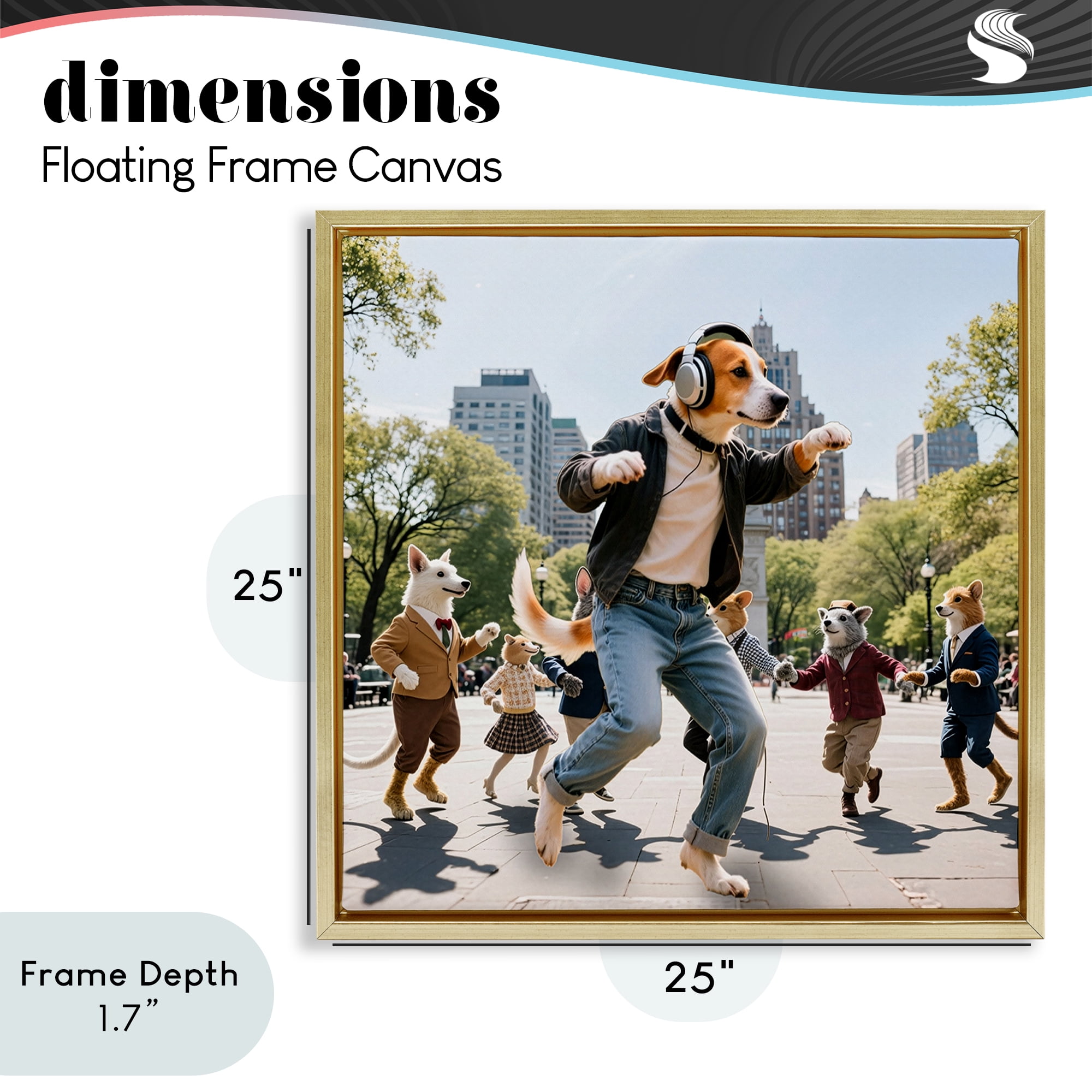 Stupell Industries Stylish Dog Dancing in Park Gold Framed Floater Canvas Wall Art, design by CAD Designs