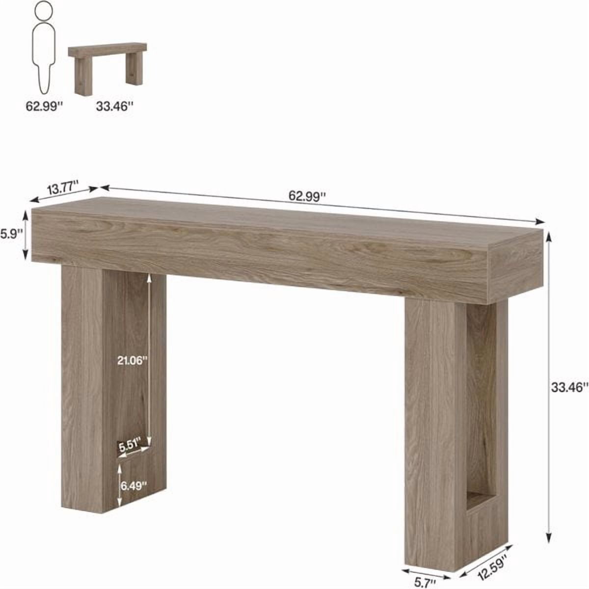 63" Farmhouse Console Table, Rustic Hallway Entryway Table, Engineered Wood MDF, Sturdy with Foot Pads, for Living Room Sofa Hallway, Gray