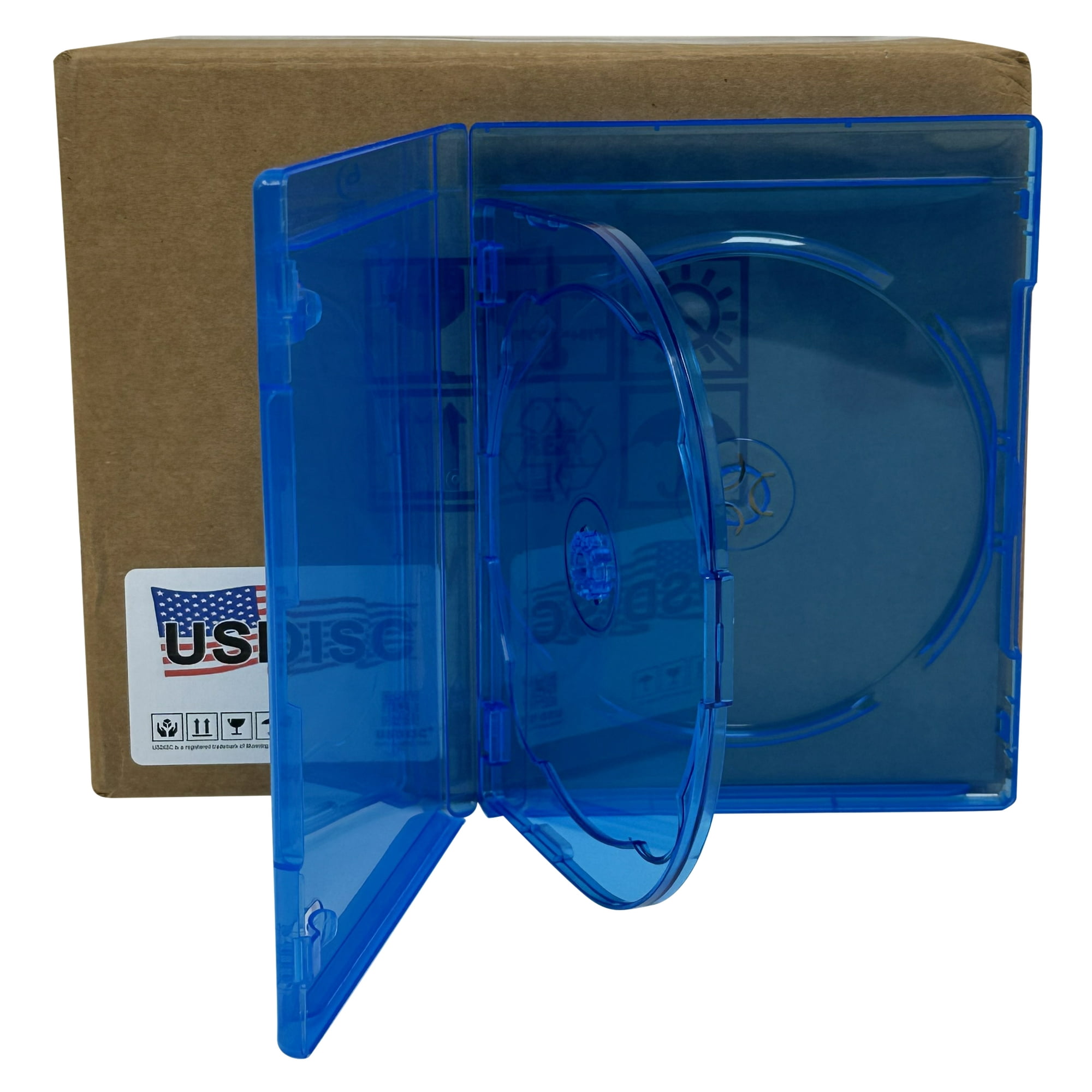 USDISC Blu-ray Cases Standard 12mm, Triple 3 Disc, Clear Blue, Pack Of 25