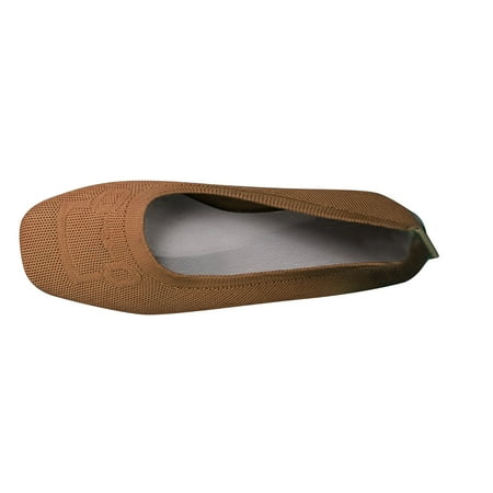 hopeusnice Clearance Women s Breathable Knit Flats Slip On Loafers Comfortable Walking Shoes Soft Sole Low Heel Ballerina Shoes Flats Khaki 36
