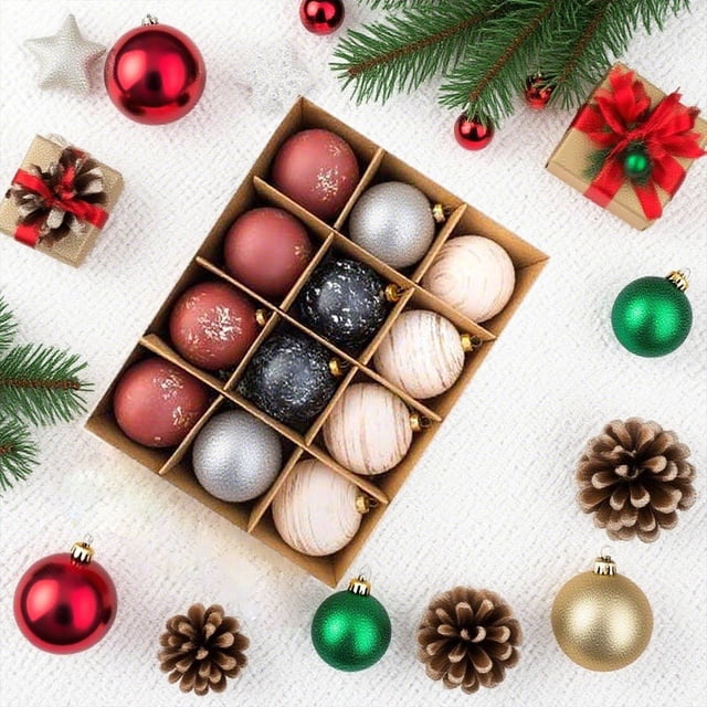 6cm 12 Pack Vintage Christmas Balls Weathered Christmas Tree Decorations