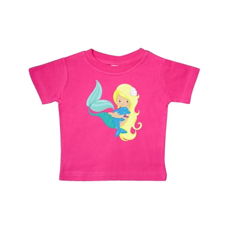 

Inktastic Mermaid And Dolphin Mermaid With Blonde Hair Gift Baby Girl T-Shirt