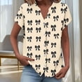 thumbnail image 4 of Maqroz Womens V Neck T Shirts Trendy Short Sleeve Button Down Loose Fit Floral Printed Summer Vacation Hawaii Tops Casual Blouses 2026 Khaki XXL, 4 of 5