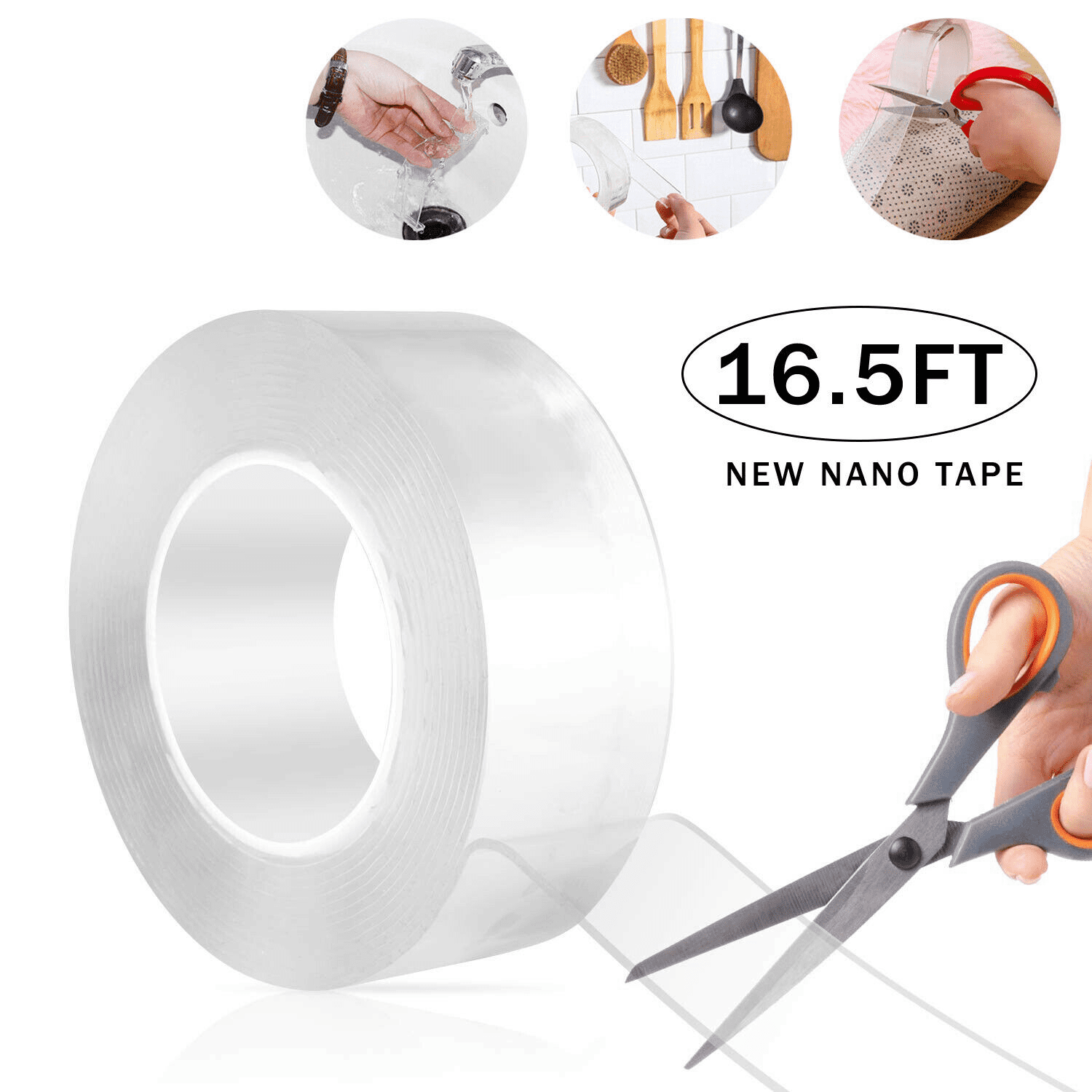 16.5ft Magic Tape Double-Sided Grip Tape Traceless Washable Invisible Gel 5M 