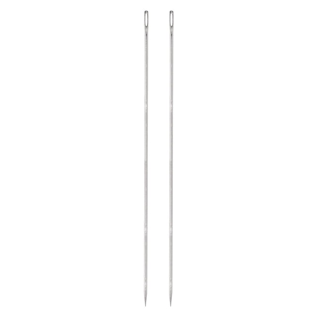 Unique Bargains 10 Inch Upholstery Needles Stainless Steel Large Eye Stitching Needles 2 Pack. Two stainless steel craft needles with large eyes, measuring 250mm in length and 3mm in diameter, ideal for hand-sewing upholstery, furniture, and decorations. Lightweight, durable, and smooth for effortless stitching.