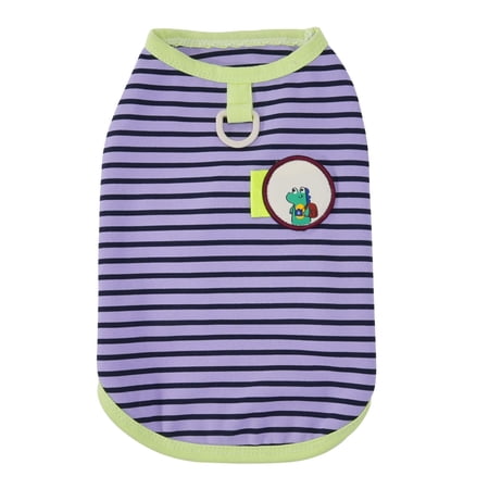 Striped Dog Shirt with D-Ring and Cute Cartoon Patch Sleeveless Pet Tank Top for Small Dogs and Cats Summer Puppy Clothes for Outdoor Walking Easter Gifts for Pet Lovers Purple Size:XXL