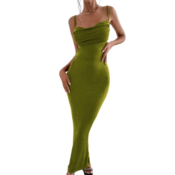 VISgogo Vestido largo para mujer, tirantes finos con cordones en la espalda, ajustado, ajustado, para fiesta, cóctel VISgogo moda