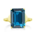 thumbnail image 3 of Gem Stone King 18K Yellow Gold Plated Silver London Blue Topaz Ring for Women (9.50 Cttw, Emerald Cut 14X10MM, Gemstone November Birthstone, Available in Size 5, 6, 7, 8, 9), 3 of 5