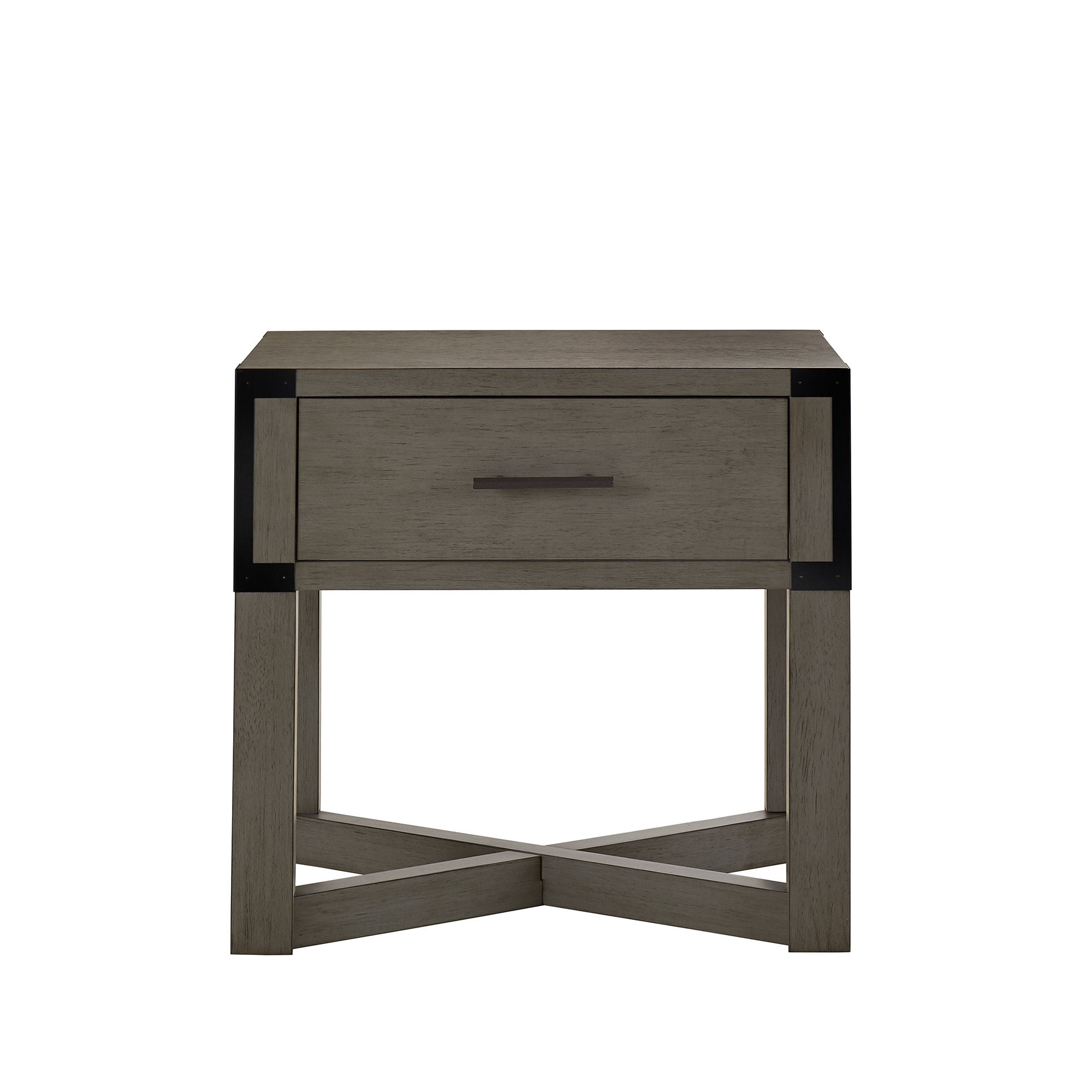 Weston Home Lompoc Wood Finish X-Base End Table with Drawer, Antique Gray