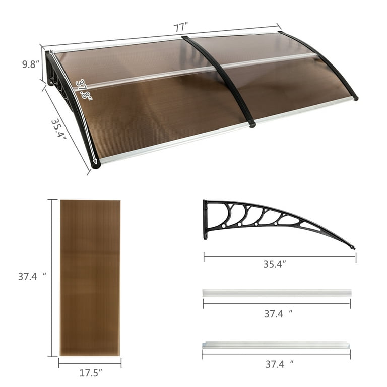 Ship From US] Goorabbit Front Door Awnings Canopies, Modern Polycarbonate  Window Awning Cover, Patio Eaves Canopy Decorator, Door Window Rain Cover(29x39,Brown  Board & White Holder) 