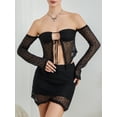 thumbnail image 6 of Yunliwuli Women Spring 2 Pieces Outfits Geometry Pattern Boat Neck Off Shoulder Tie-Up Crop Tops Elastic Waist Mini Skirts Set, 6 of 10