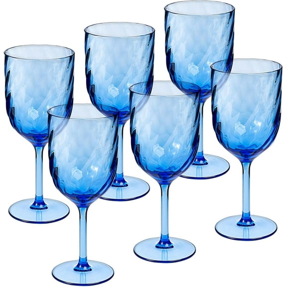 Unbreakable Classic 14 ounce All-Purpose Plastic Stem Wine Glasses Acrylic Glasses, Set of 6 Blue