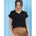 thumbnail image 2 of Doublju Womens Roll Up Short Sleeve Single Breasted Button Down Shirt With Plus Size, 2 of 4