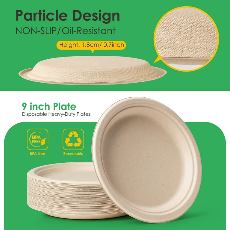 WGCC Paper Plates, 9 Inch Heavy Duty Compostable Disposable Plates, Bulk  Paper Plates Made of Biodegradable Eco-Friendly Bagasse for Party, Wedding