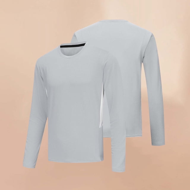 Pisexur Men's Long Sleeve Compression Shirts Athletic Sport Undershirts Tight Base Layer Tops Rash Guard Workout Running Gym Gray,L