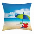 thumbnail image 1 of Beach Throw Pillow Cushion Cover, Relaxing Scene with Umbrella and Drinks Open Skyline Holiday Destination Summer Time, Decorative Square Accent Pillow Case, 20 X 20 Inches, Multicolor, by Ambesonne, 1 of 2
