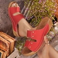 thumbnail image 5 of Orthopedic Sandals for Women Fashion Studded Splice Band Platform Slides Thick Cushion Slip on Low Wedge Slippers Red Size 9.5, 5 of 8