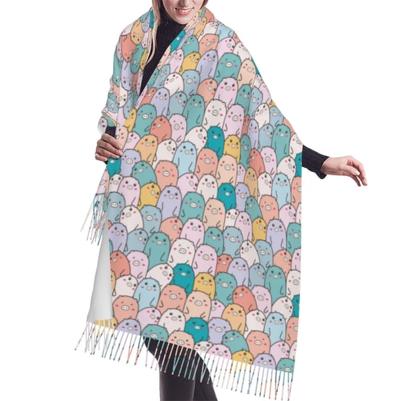 Shawl Wraps for Women - Colorful cute pig Oversized Fall Winter Fashion Blanket Scarf for Women