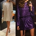 thumbnail image 3 of Womens Puff Long Sleeve Sparkly Glitter Sequins Loose Mini Short Dress with Belt, 3 of 15