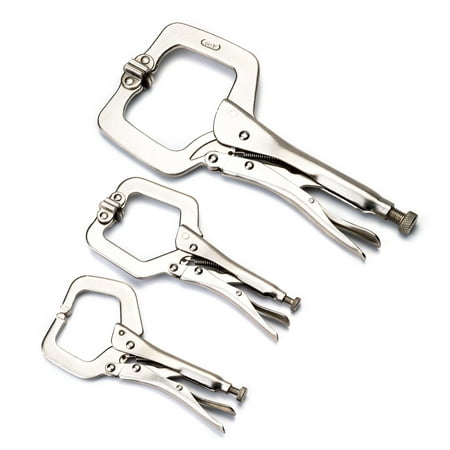 Heavy Duty C-clamp Set - MAXPOWER Heavy Duty Locking C-Clamp Set - 11 inch and 6 inch, 3-Piece Locking Carbon Steel Nickel Plated C-Pliers With Swivel Tips