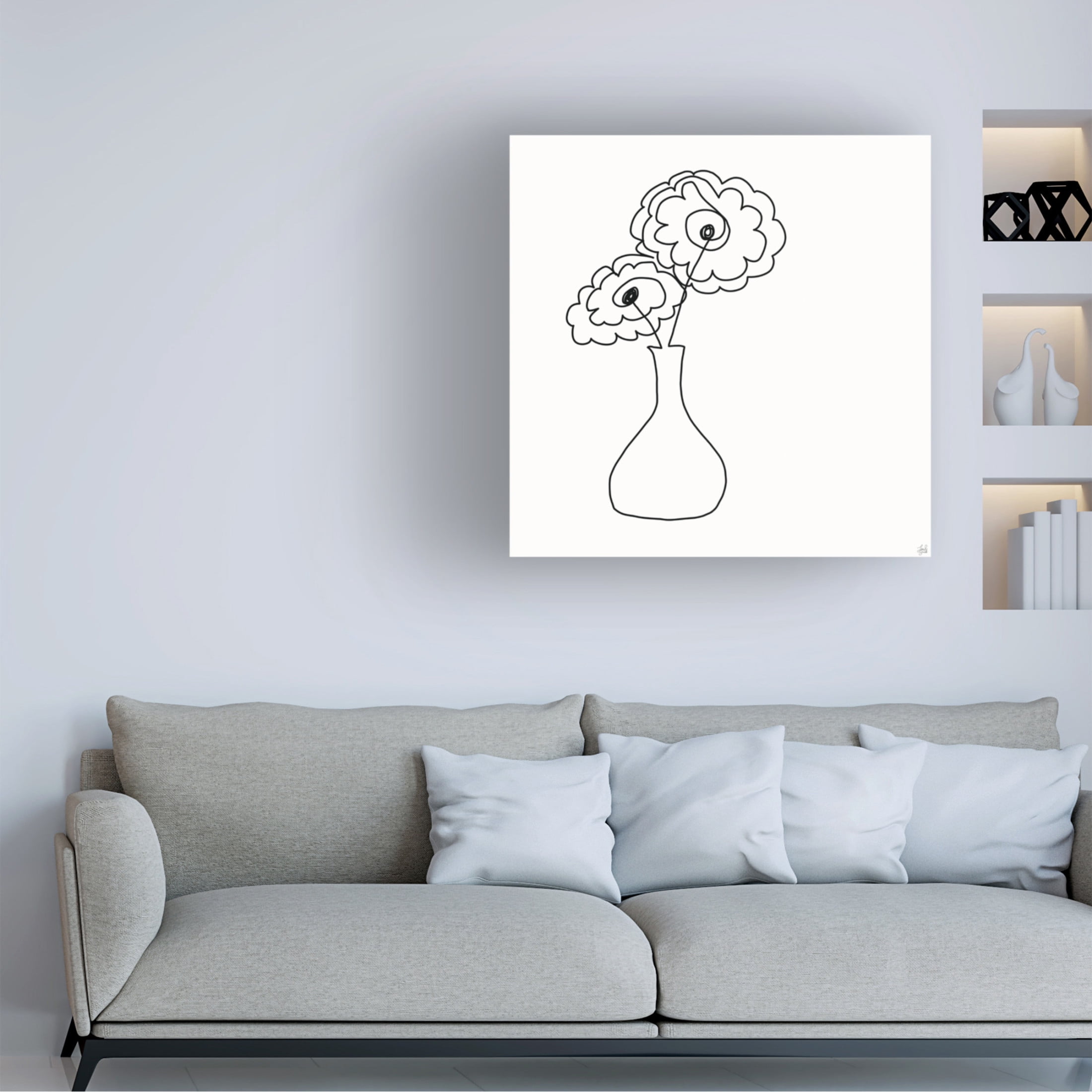 Canvas Wall Art - Line and Brush 'Floral Bouquet 1' Wall Art for Living Room, Bedroom, or Office Décor by Trademark Fine Art - 14 x 14 Inches