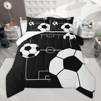 Manfei Soccer Ball Game 3-Piece Full Size Comforter Sets for Children Teens Boys,Sport Theme Bedding Comforter Set,Black White Lightweight Bedding Sets,Ultra Soft Home Decor,Reversible
