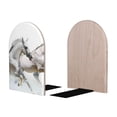 thumbnail image 2 of Lsque Running White Horses Printed Wood Bookends,Non-Skid Bookend for Shelves,Heavy Duty Support Bookends,Non-Slip Foam Pads for Office, Home, and Library,1 Pair, 2 of 8