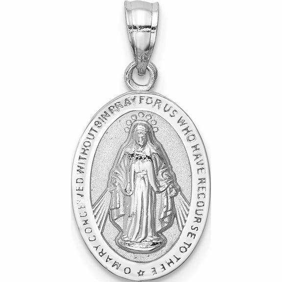 14K White Gold Polished Miraculous Medal Pendant (21.5 X 11.3) Made In United States -Jewelry By Sweet Pea