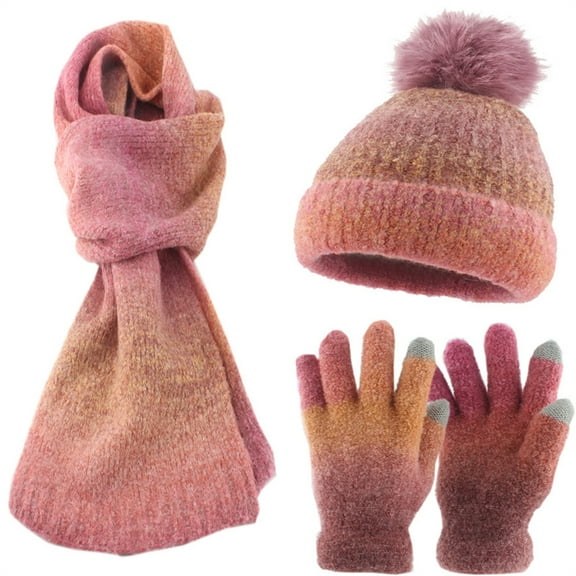 Gradients Knitted Hat Scarf and Gloves Set for Women Men Unisex Knitwear Set for Cold Weather Outdoor Activity