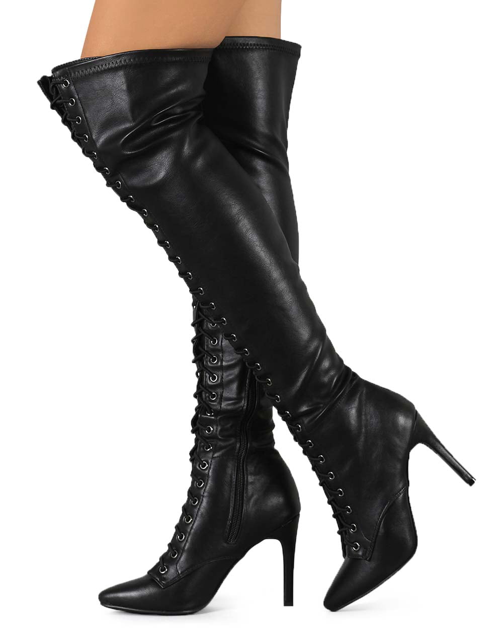 Breckelles Women Leatherette Over The Knee Pointy Toe Sole Combat Boot - Walmart.com