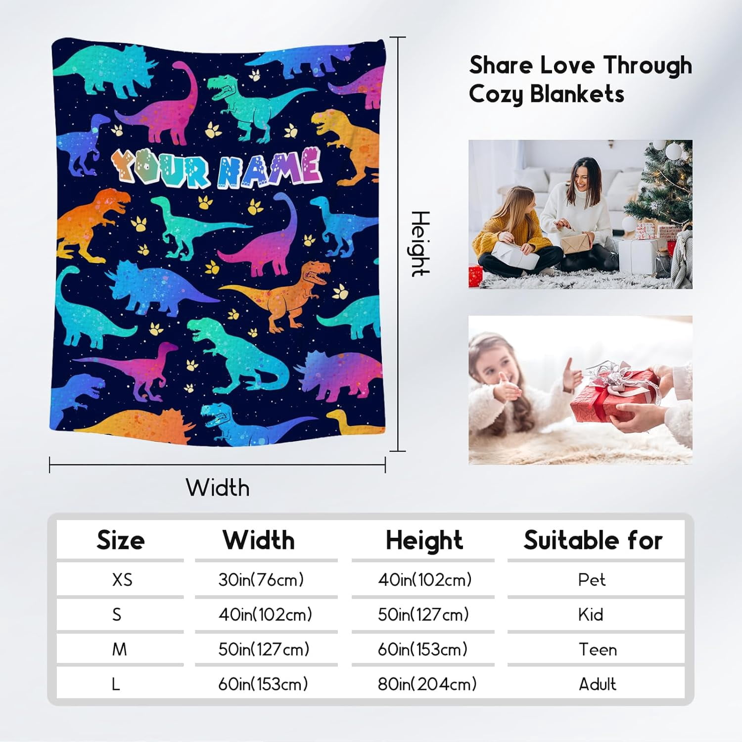 Custom Dinosaur Blanket with Name for Boys Girls, Personalized Dinosaur Gifts for Boys, 50"x60" Toddler Blankets for Boys, Kids Throw Blanket for Couch Bed, Soft Fuzzy Fluffy Throw Blanket