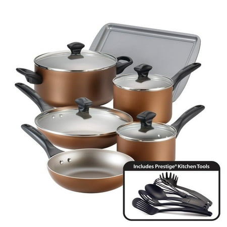 Farberware Dishwasher Safe Nonstick 15 Piece Cookware Set in Copper