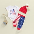 thumbnail image 2 of mgoYE Baby Boy Clothes 6-9 Months Newborn 4th Of July Baby Outfits American Boy Bubble Romper Striped Star Pants Hat Infant Independence Day|White 6-12 Months, 2 of 4