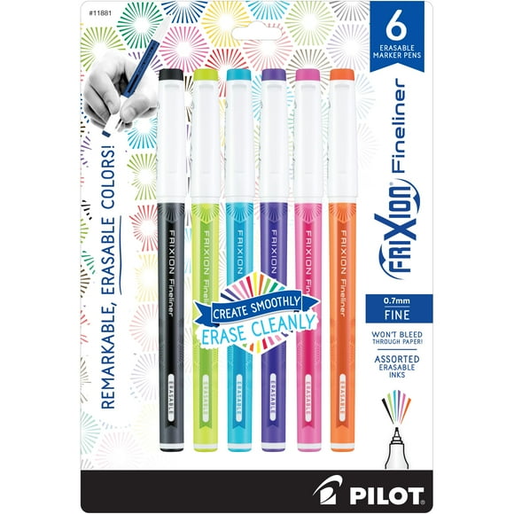 Rotuladores PILOT FriXion Fineliner borrables de 0,7 mm, paquete de 6