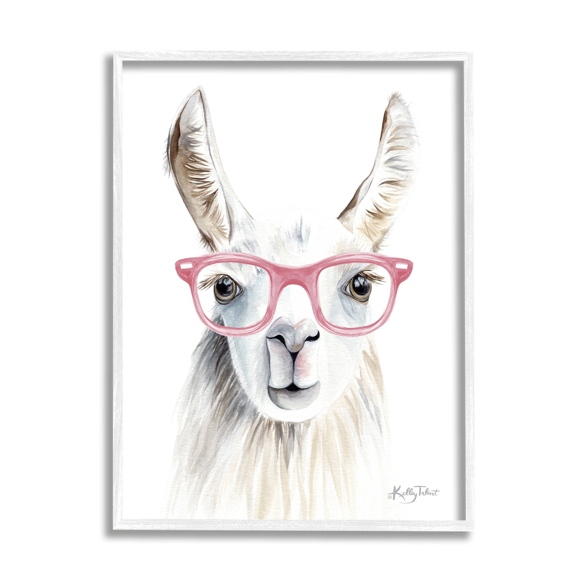 Stupell Industries Llama Wearing Pink Glasses Casual Animal Portrait Painting White Framed Art Print Wall Art, Design by Kelley Talent