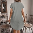 thumbnail image 6 of ClodeEU Women's V Neck Short Sleeve Button Down Shirt Dress, Solid Color Casual Dress Gray,Women's Plus L, 6 of 9