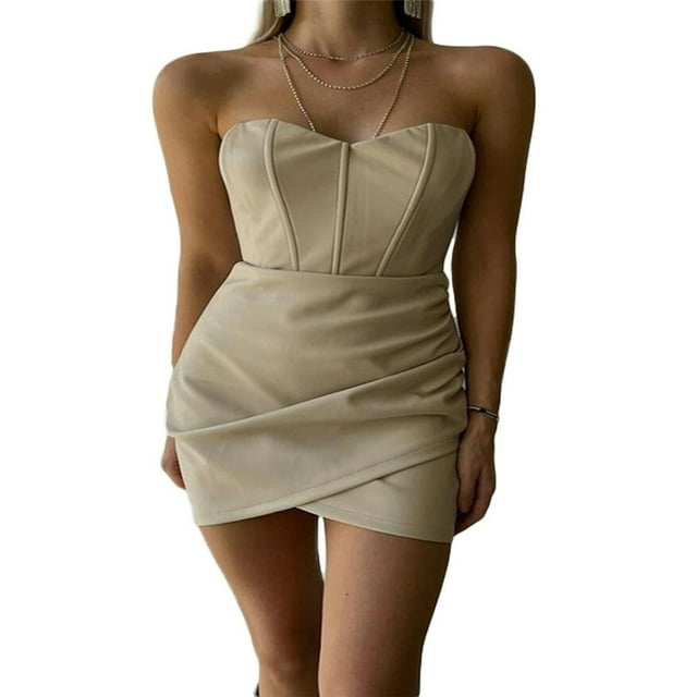 Robe Moulante Mini pour Femmes en Cuir, Épaules Dégagées, Ourlet Irrégulier, Robe Tube, Robe de Cocktail, Tenue de Soirée, Tenue de Boîte de Nuit