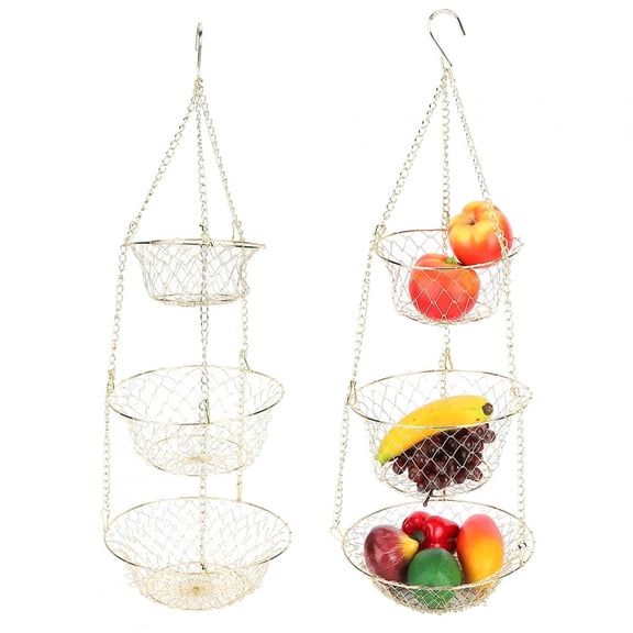 ESTINK Vegetable Basket,Multifunction 3 Tier Removable Hanging Fruit Baskets Vegetable Storage Organizer For Kitchen Garden,3 Tier Hanging Basket