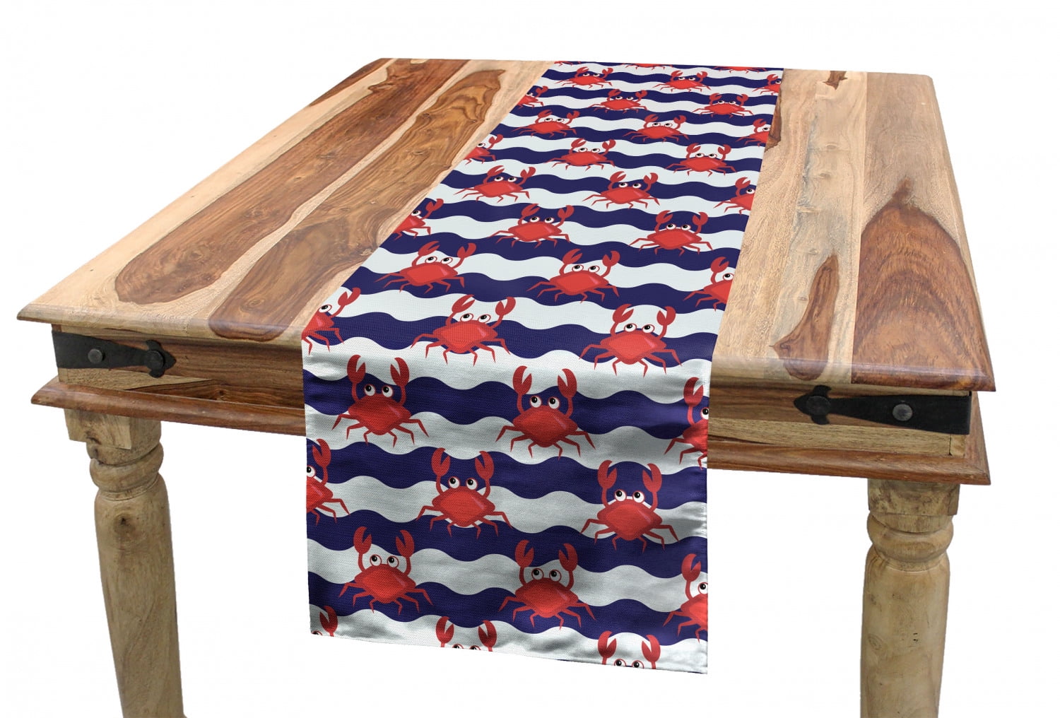 Crabs Table Runner, Nautical Maritime Theme Crabs on Striped Background
