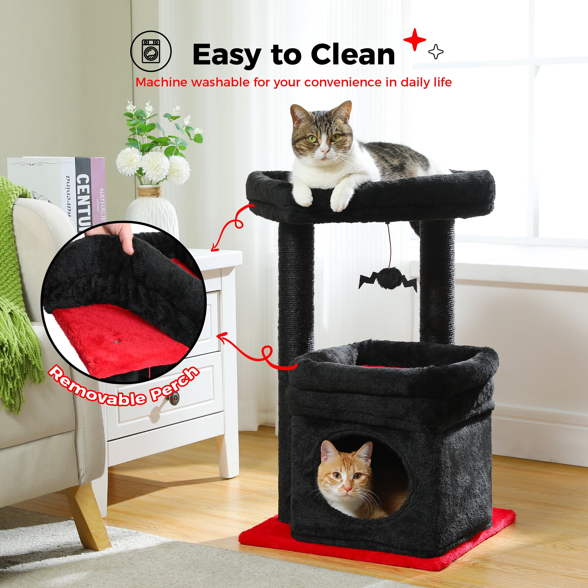 PAWZ Road Cat Tree Condo 27" Cat Tower with Large Top Perch and Scratching Posts for Kittens and Medium Cats, Black