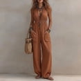 thumbnail image 3 of Guluxicc Womens Jumpsuits Summer Linen Wide Leg Sleeveless V Neck Casual Dressy Rompers Pants Trendy Spring Vacation Outfits, 3 of 8