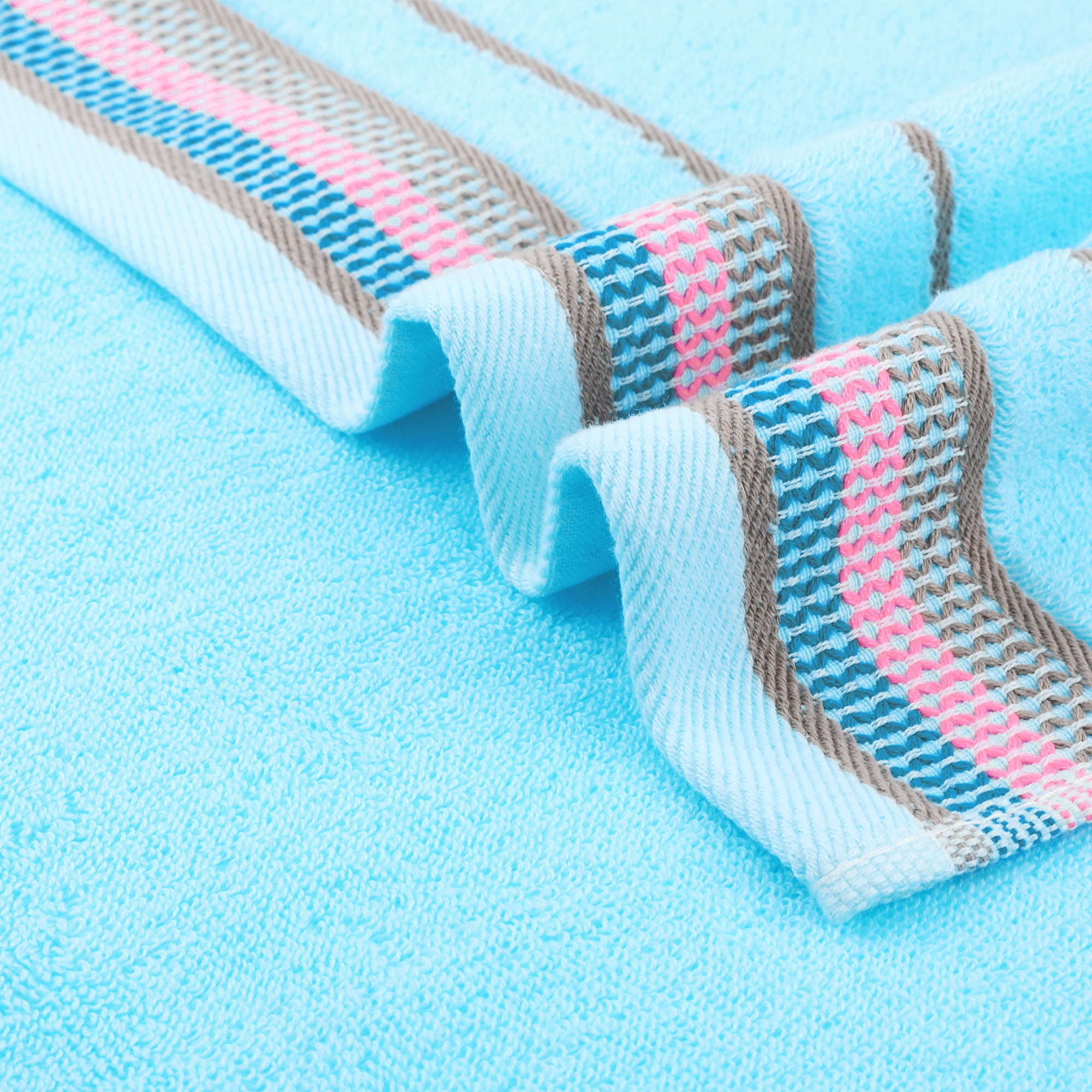 Unique Bargains Cotton Striped Absorbent Soft Hands Face Towel Blue 2-Piece