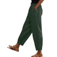 thumbnail image 2 of Womens Linen Pants Casual Petite Drawstring Elastic Waist Summer Wide Leg Pants Beach Pull On Lounge Trousers with Pockets Army Green L, 2 of 7