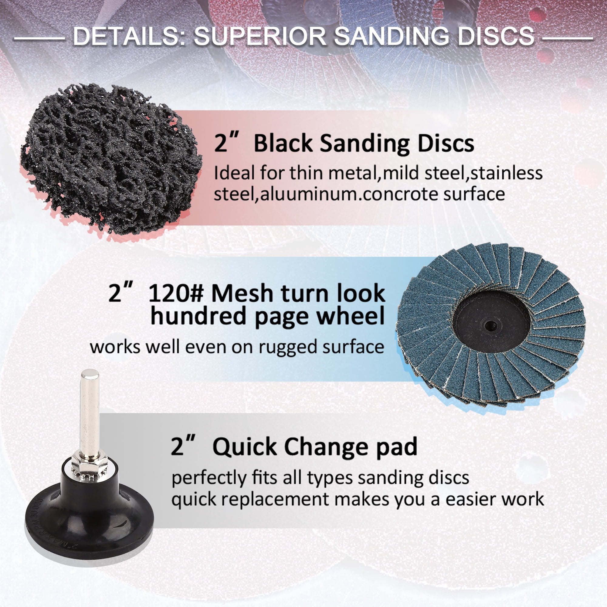 Unique Bargains 42 Pcs 2" Sanding Discs Nylon Lock Surface Coarse Medium Fine