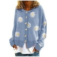 thumbnail image 2 of Sanbonepd Women Cardigans Daisy Printing Long Sleeve O-Neck Cropped Sweater Top, 2 of 4