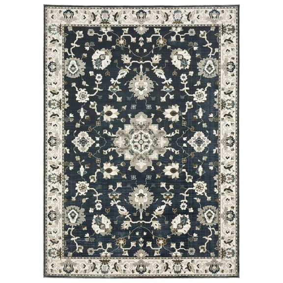 Oriental Weavers Ellington Area Rug - ELL08 - 3'10" x 5'5" - in Blue/ Blue - Vintage Inspired, Stain Resistant, Family and Pet Friendly , Entrway, Bedroom Rug