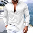 thumbnail image 2 of YOIAVAIOY Men's Collar Button Up Shirts with Pockets Slim Fit Satin Lightweight Tops Fall Casual Outfits Solid Color Spring Everyday White XXXXXL, 2 of 6