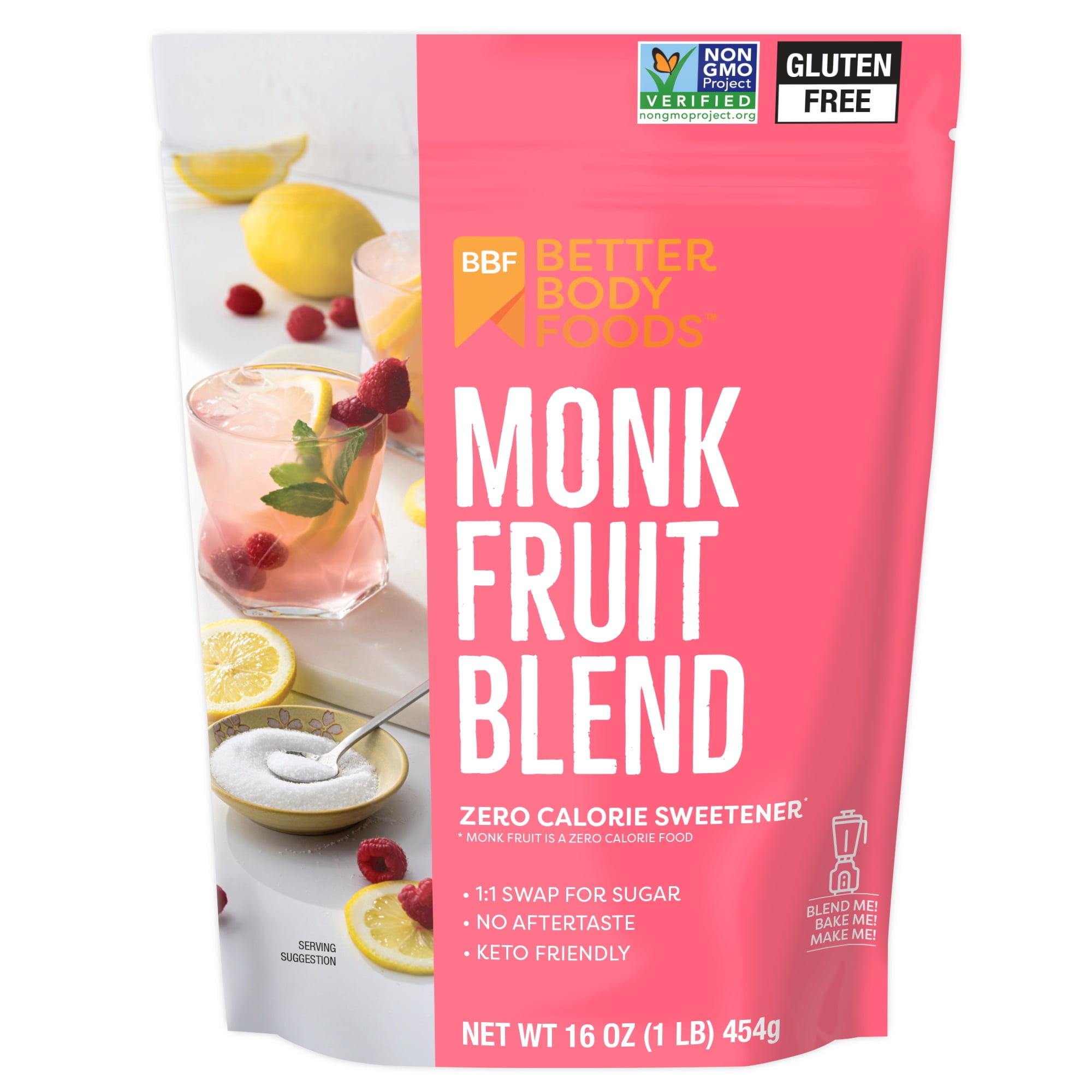 (6 pack) BetterBody Foods Monk Fruit Sweetener Blend, Zero Calorie Sweetener, 1 lb